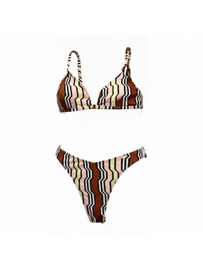 NWT Urban Outfitters Striped Brown and Pink Women's Bikini Set Sz L